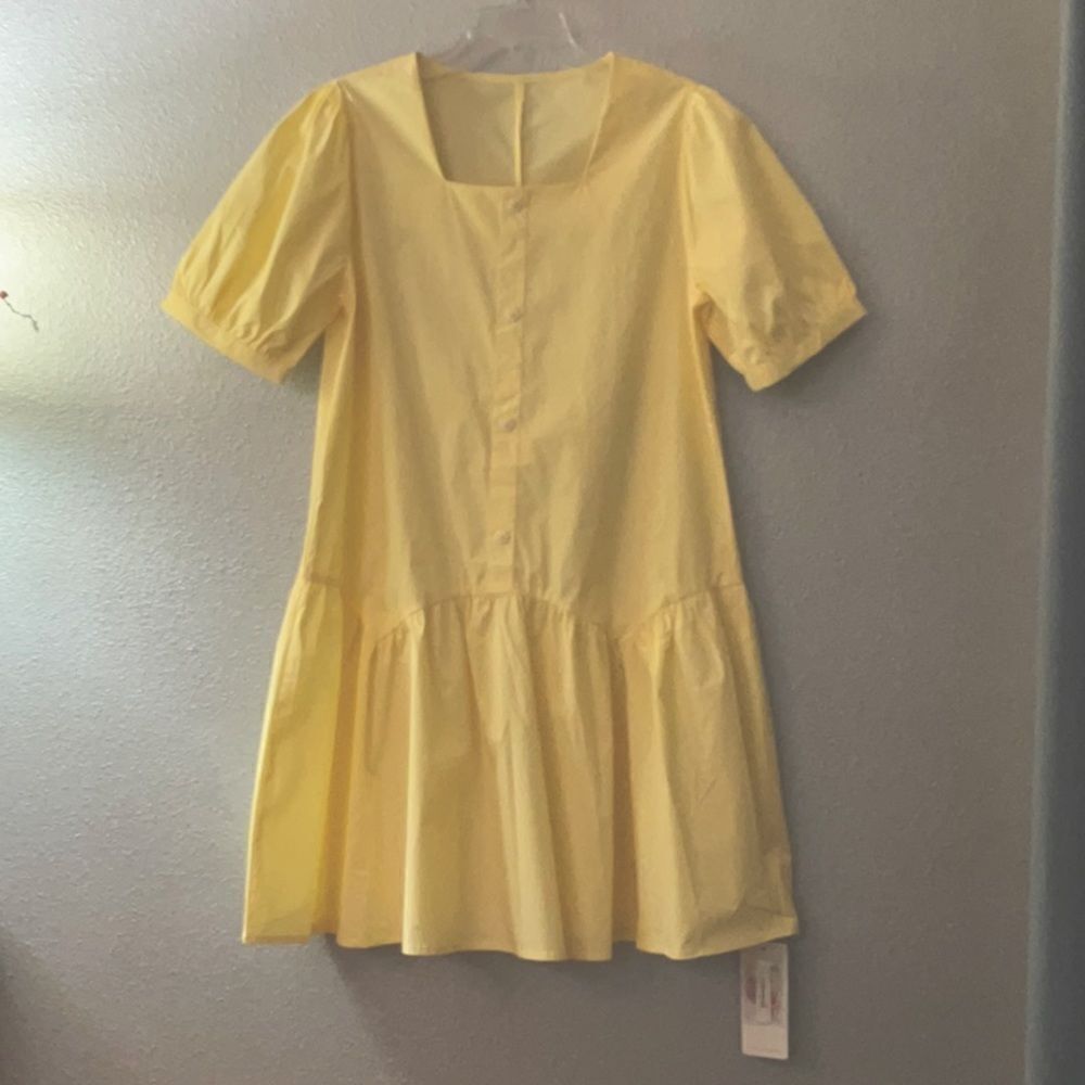 YELIAUSU dress with a square neckline, drop waist, puff sleeves NWT